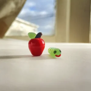 Handmade Borosilicate Glass Apple Marble & Worm Pillar – Mini Art Glass Collectables (Individual or Set)