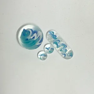 Handmade Borosilicate "Ocean Wave" Wig Wag Pattern Glass Marble & Pillar Collectible Set (Valve-Style Marble, Pillar, Pearls)